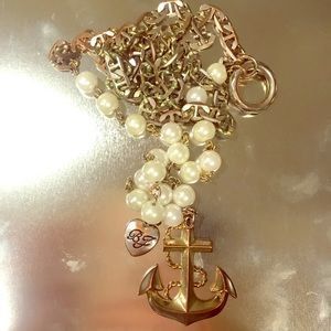 BETSEY JOHNSON Gold Chain Pearl Nautical Necklace